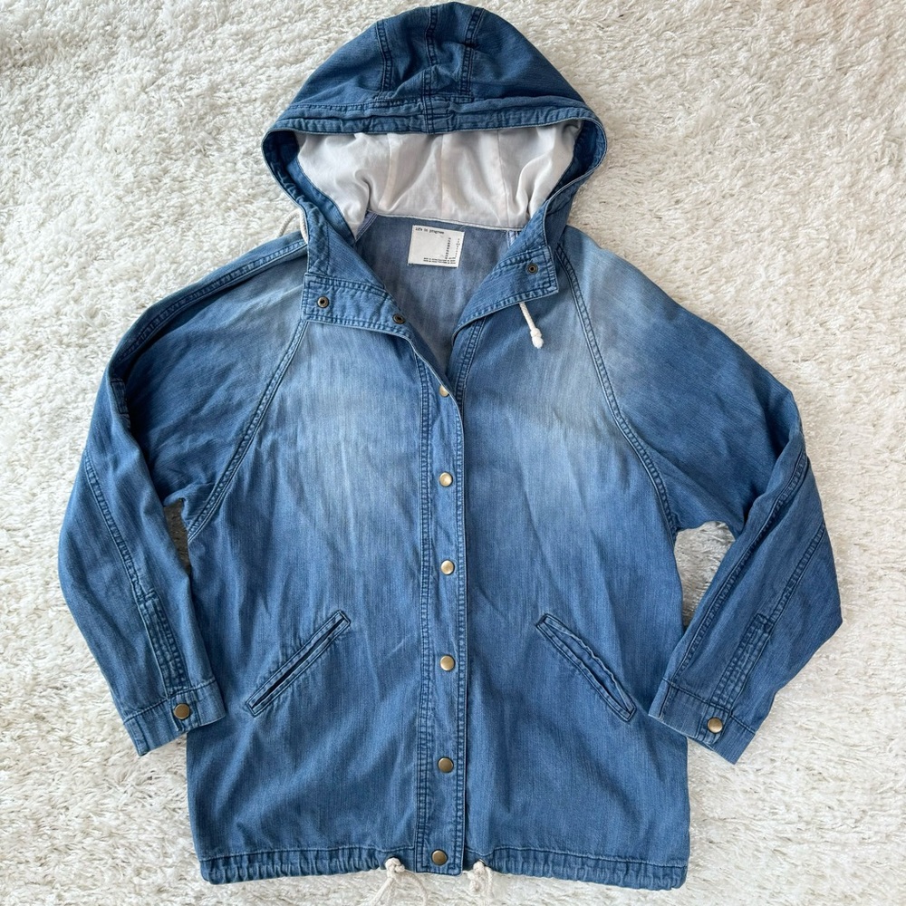 Life‎ in Progress Hooded Oversized Denim Jacket Sz Small